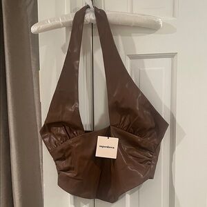 Superdown Chocolate Brown Croped Halter top
